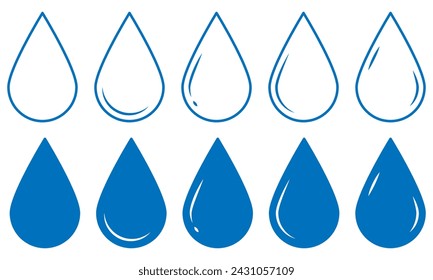 Water drop blue icon set. Collection of rain drop icons. Vector illustration, EPS10

