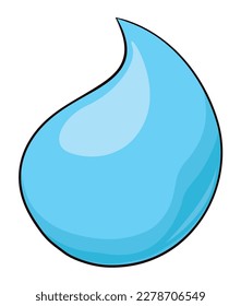 Water drop with blue interior and shiny effect in cartoon style.