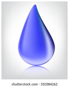water drop. Blue realistic vector  on white background.