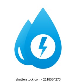 El agua cae con el icono del perno. Símbolo de energía hidráulica. Energía renovable. Medio ambiente y concepto sostenible. Energía limpia alternativa