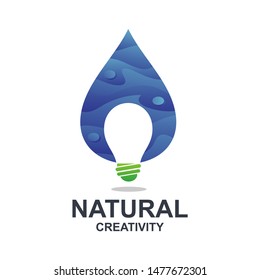Water Drop With Bulb Lamp Logo Design
