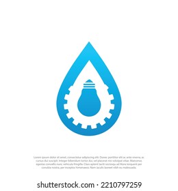 Water drop bulb logo template design vector, with gear inside the dripping water
