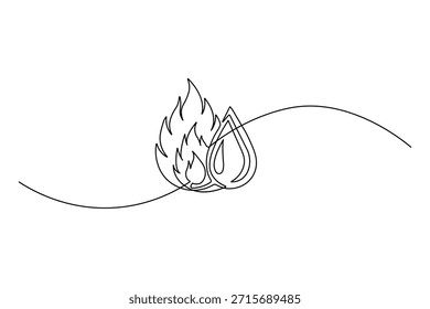 Gota de agua con llama ardiente, un dibujo de línea