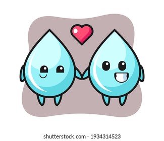 Water drop cartoon character couple with fall in love gesture