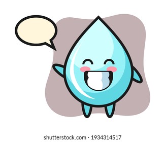 Water drop cartoon character doing wave hand gesture
