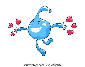 Water drop cartoon character, face emotion. Water character expression vector illustration. Save water. Sweat isolated emoticon icon