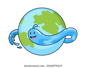 Water drop cartoon character, face emotion. Water character expression vector illustration. Save water. Sweat isolated emoticon icon