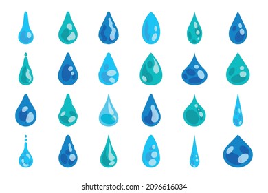 Water drop. Cartoon droplet of morning dew and raindrop, graphic template of pure mineral water symbol, falling juice or oil drop svg