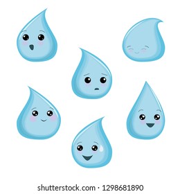 Water drop cartoon with emotions. Water drop with expression