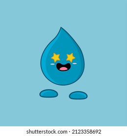 Water drop cartoon illustration with amazed expression with teeth showing