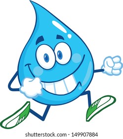 Water Drop Cartoon Mascot Character Running