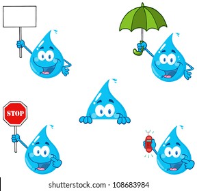  Water Drop Cartoon Mascot Characters 4 .Vector Collection