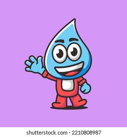 Water drop cartoon mascot logo, flat design style