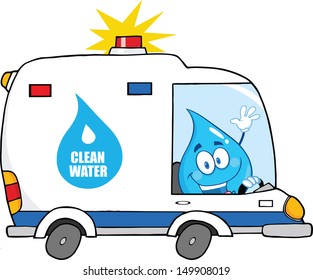 Water Drop Character Driving Clean Water Van