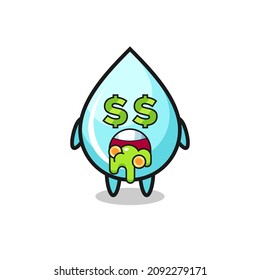 water drop character with an expression of crazy about money , cute style design for t shirt, sticker, logo element