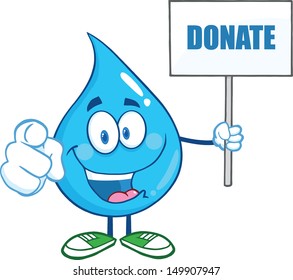 Water Drop Character Holding Up A Blank Sign With Text