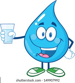 Water Drop Character Holding A Water Glass
