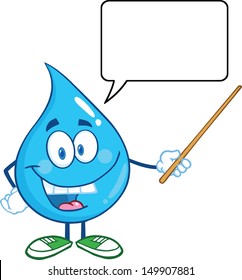 Water Drop Character Holding A Pointer With Speech Bubble