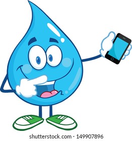 Water Drop Character Pointing To A Mobile Phone