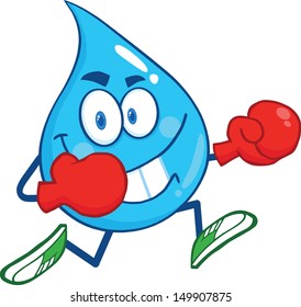 Water Drop Character Running With Boxing Gloves