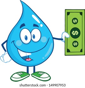 Water Drop Character Showing A Dollar Bill