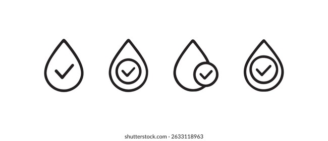 Water drop check icons for purity approval vector