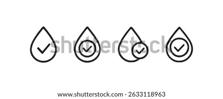 Water drop check icons for purity approval vector