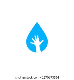 water drop child hand logo. vector icon.