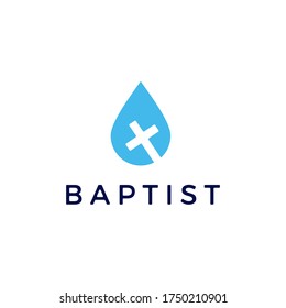 water drop Christian cross baptist logo vector icon illustration