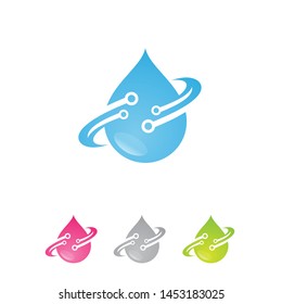 Water drop circuit technology logo design vector