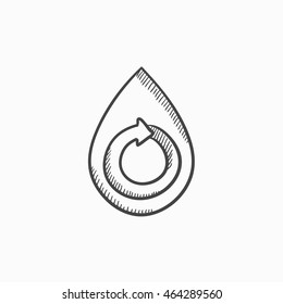 Water drop with circular arrow vector sketch icon isolated on background. Hand drawn Water drop with circular arrow icon. Water drop with circular arrow sketch icon for infographic, website or app.
