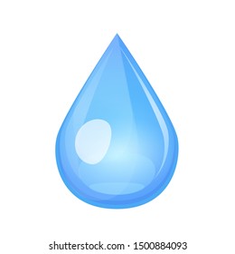 Water drop clear vector element on white background. Flat transparent object.