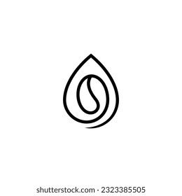 Water drop and coffee bean simple line logo design