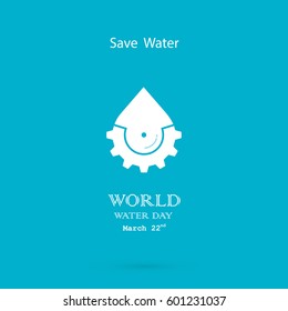 Water drop with cog icon vector logo design template.World Water Day icon.World Water Day idea campaign for greeting card and poster.Vector illustration
