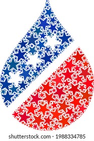 Water drop collage of stars in different sizes and color tones. Water drop illustration uses American official blue and red colors of Democratic and Republican political parties, and star shapes.