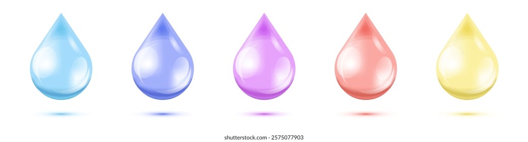 Water drop collagen serum set, Droplet liquid essence skin care product, Vector illustration.