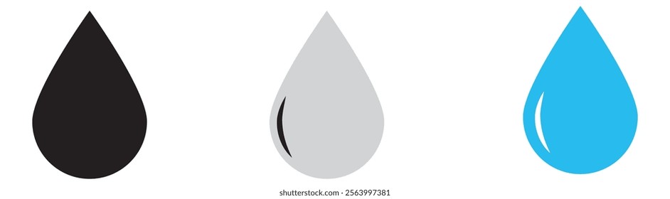 Water drop collection. Black and white liquid symbols. Vector hydration elements. Simple droplet icons.