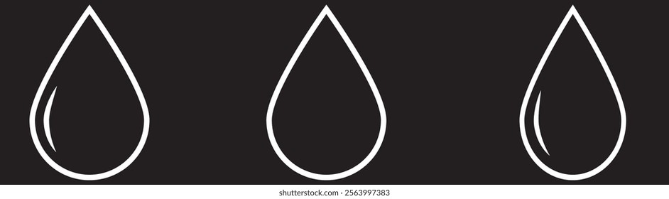 Water drop collection. Black and white liquid symbols. Vector hydration elements. Simple droplet icons.