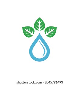 Combinación de caída de agua con hojas, vector de diseño de logotipo en blanco de fondo como se edita