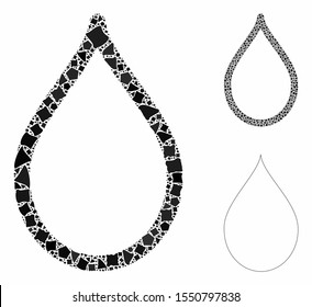 Water drop composition of irregular parts in variable sizes and color tinges, based on water drop icon. Vector unequal pieces are united into collage. Water drop icons collage with dotted pattern.