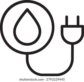 Water drop connected to electric plug sign for hydro power energy concept vector outline icon illustration.