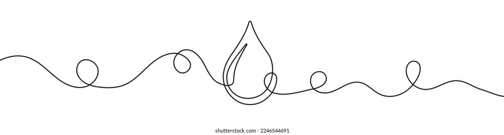 Water drop in continuous line drawing style. Line art of drop icon. Vector illustration. Abstract background