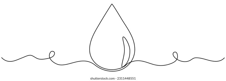 Dibujo de línea continua de caída de agua. Símbolo lineal de caída de sangre o aceite. Ilustración vectorial aislada en blanco.