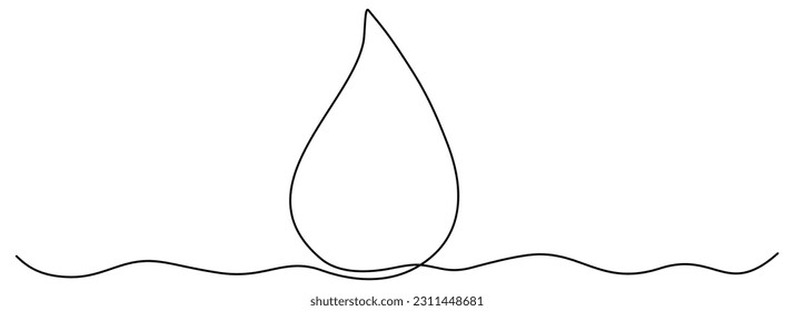 Dibujo de línea continua de caída de agua. Símbolo lineal de caída de sangre o aceite. Ilustración vectorial aislada en blanco.