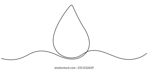 Dibujo de línea continua de caída de agua. Símbolo lineal de caída de sangre o aceite. Ilustración vectorial aislada en blanco.
