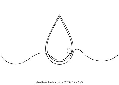 Water drop continuous one line drawing on white background minimalist clean rain icon outline vector illustration