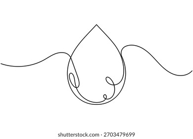 Water drop continuous one line drawing on white background minimalist clean rain icon outline vector illustration