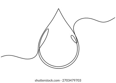 Water drop continuous one line drawing on white background minimalist clean rain icon outline vector illustration