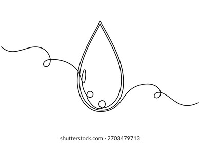 Gota de agua continua una línea dibujando sobre fondo blanco minimalista icono de lluvia limpia Ilustración vectorial de contorno