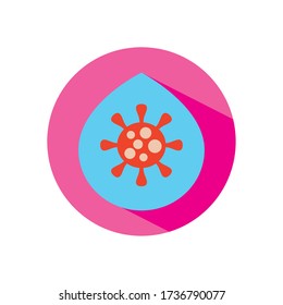 water drop with coronavirus icon over white background, block flat style, vector illustration
